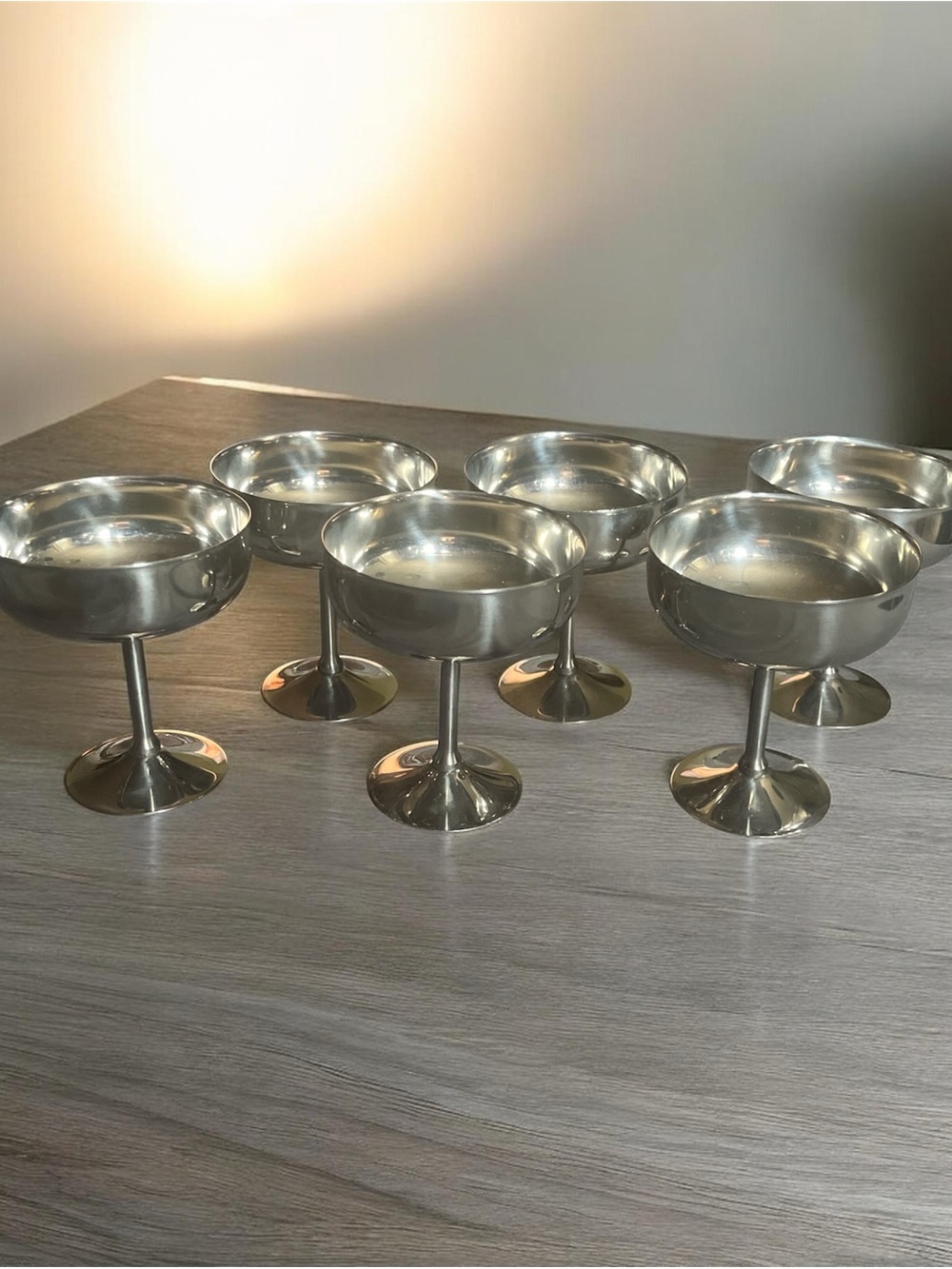 Italian Stainless Steel Dessert Coupe Bistrot Style Ice Cream Cups Set Vintage